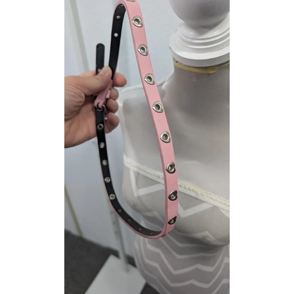 Skinny Pink Belt Heart Shaped Grommet Eyelet Silver Buckle‎ Y2K Accessory